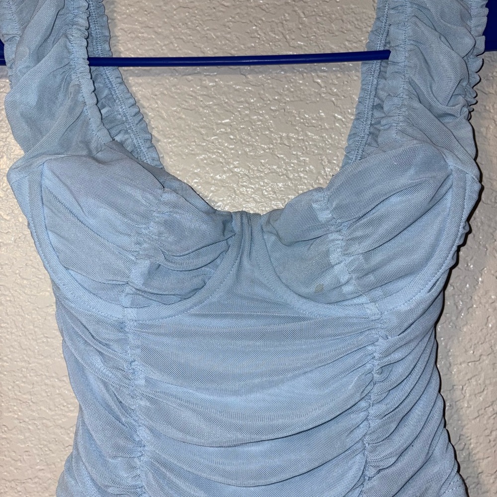 Just Polly Light Blue Ruched Top